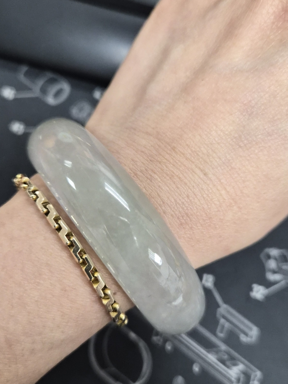Rare Thick Myanmar Jade Bangle - Pear Color - Picture 2 of 10
